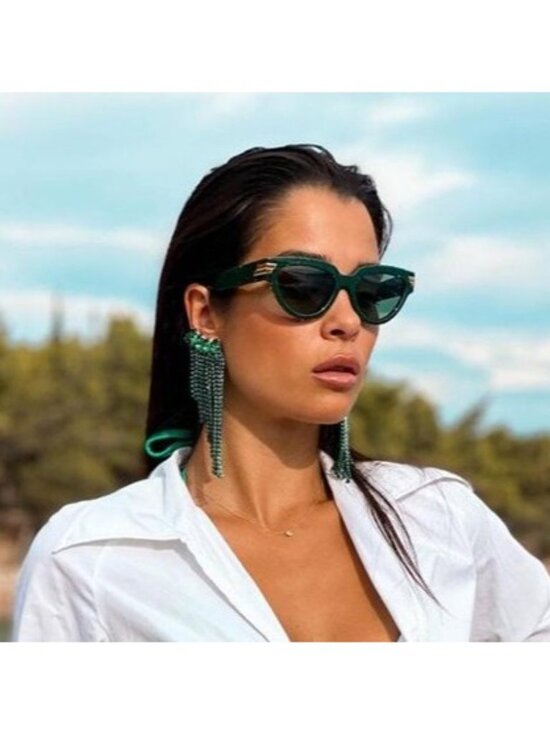 Bottega Veneta BV1035S 004 Sunglasses Green Cat Eye Frame, Green Lenses main image 9